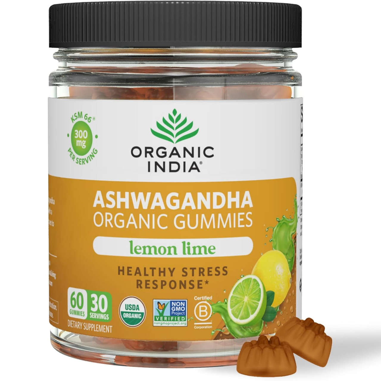 Organic India Organic Ashwagandha Gummies Lemon Lime - 60 Gummies 26$