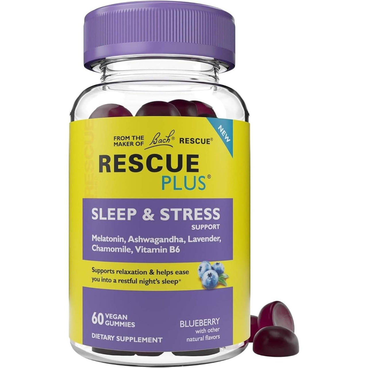 Bach Rescue Plus Sleep Stress Support Gummy Blueberry - 60 Gummies 21$