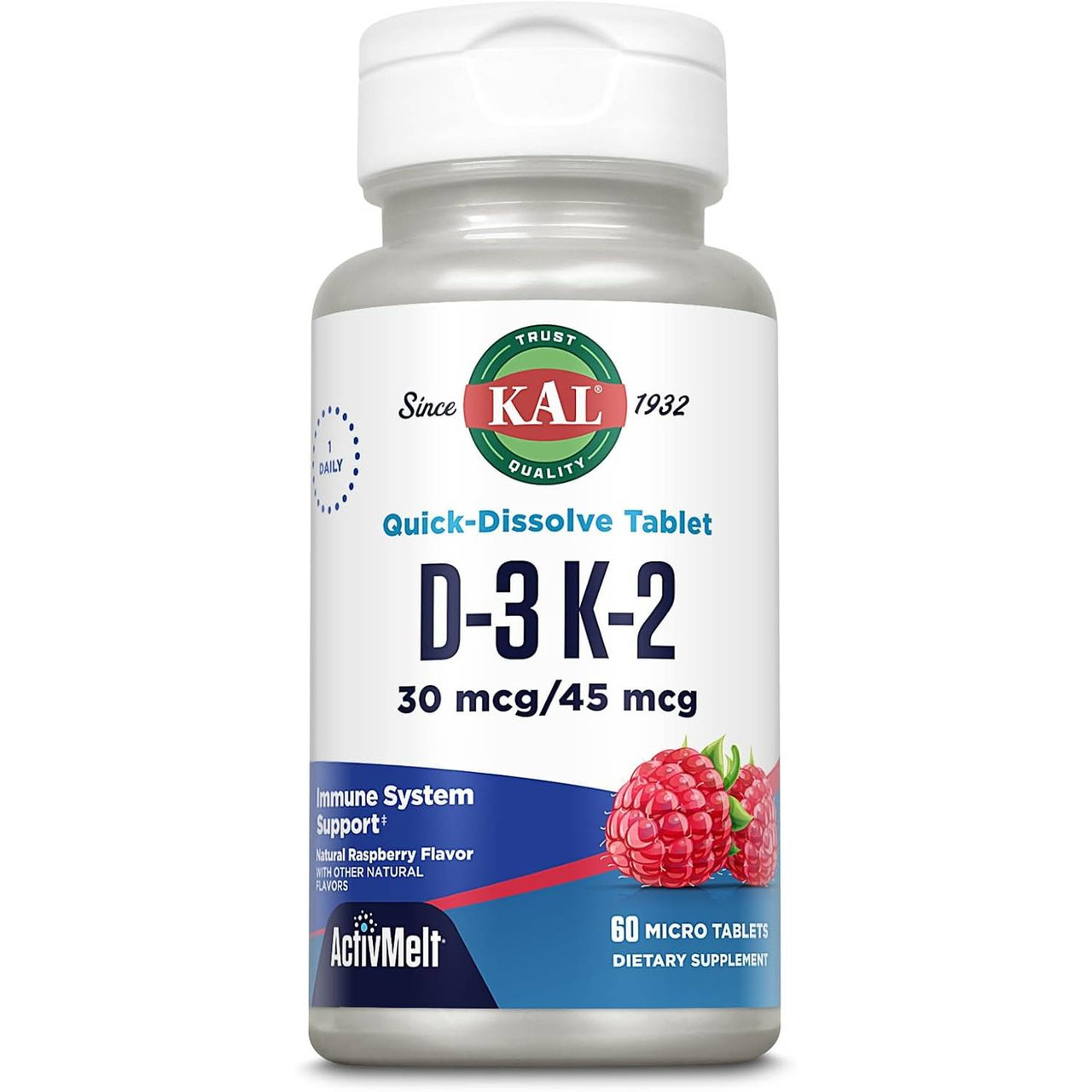 KAL Supplements D3 & K2 ActivMelt Raspberry - 60 Tablets