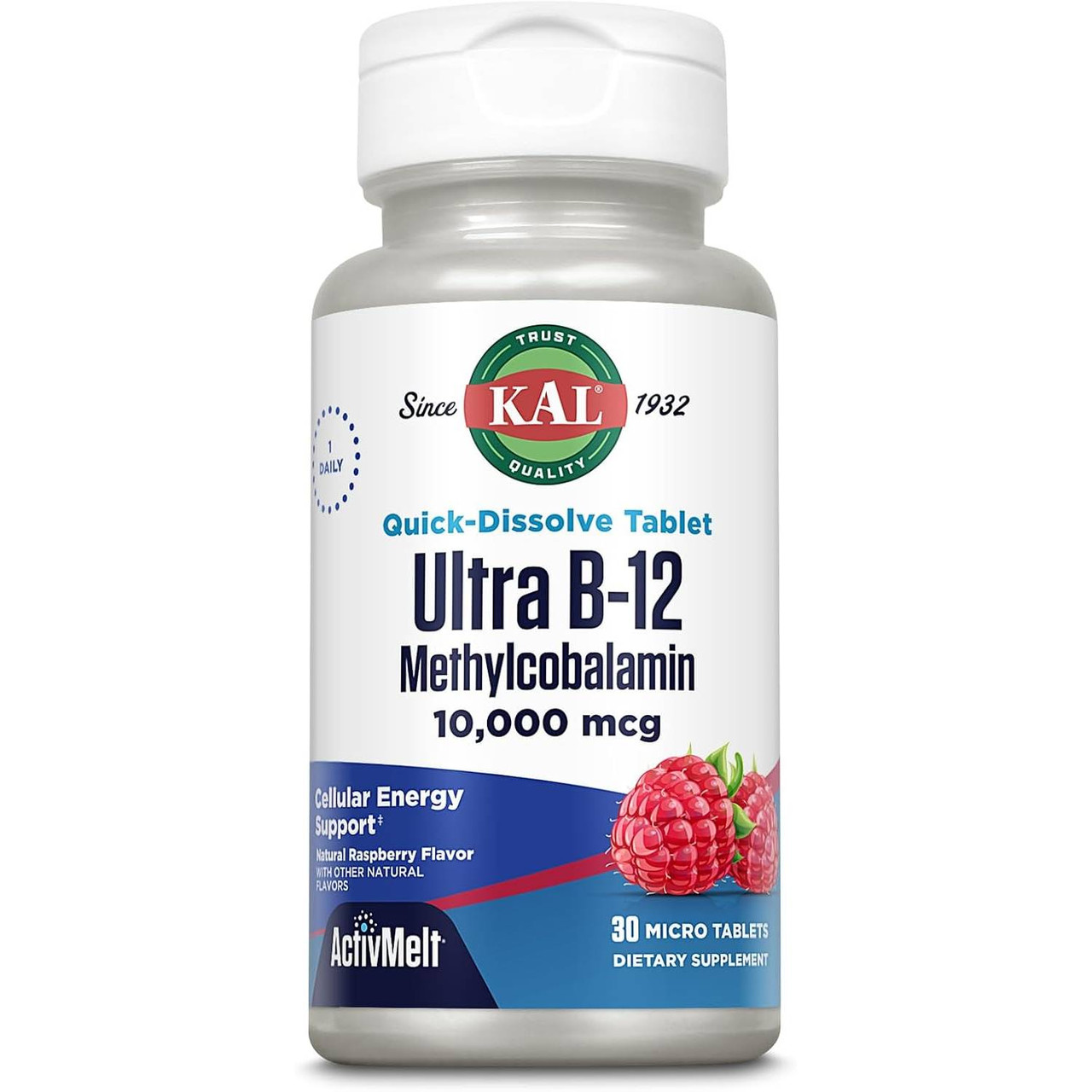 KAL Supplements Ultra B-12 10000 mcg Methyl Raspberry - 30 Tablets