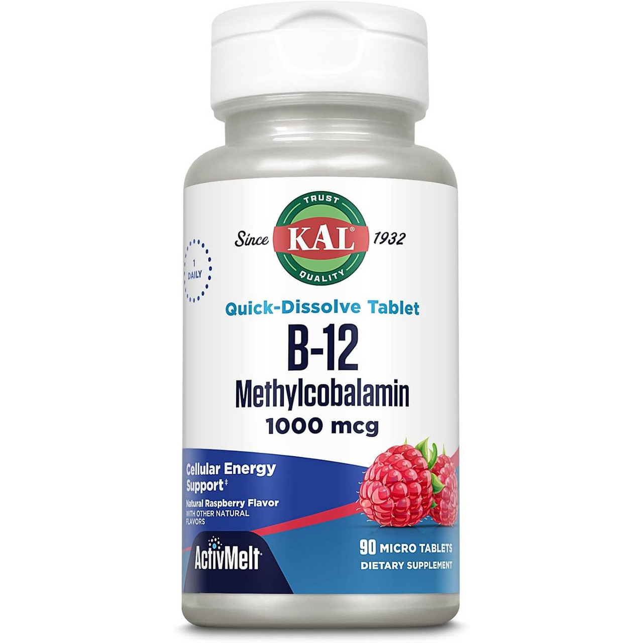 KAL B12 Methylcobalamin 1000 mcg Raspberry - 90 Tablets