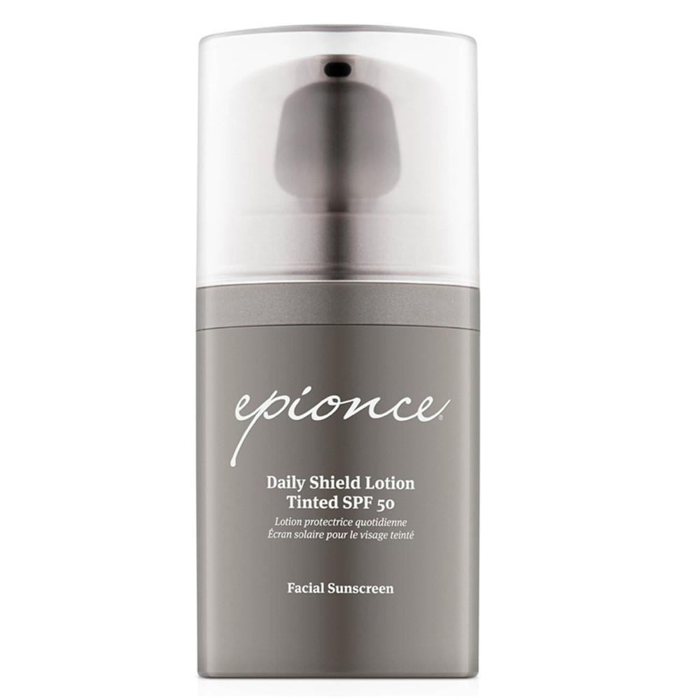Epionce Daily Shield Lotion Tinted SPF 50 pump bottle, tinted broad spectrum face sunscreen