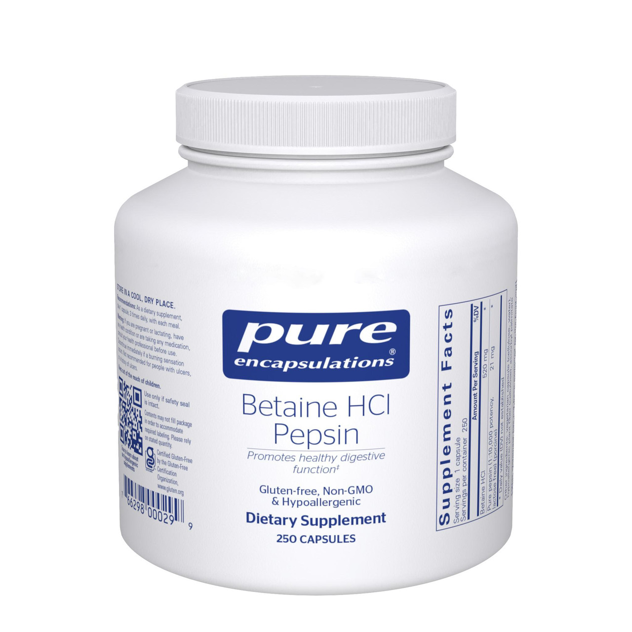 Pure Encapsulations Betaine Hcl Pepsin - 250 Capsules