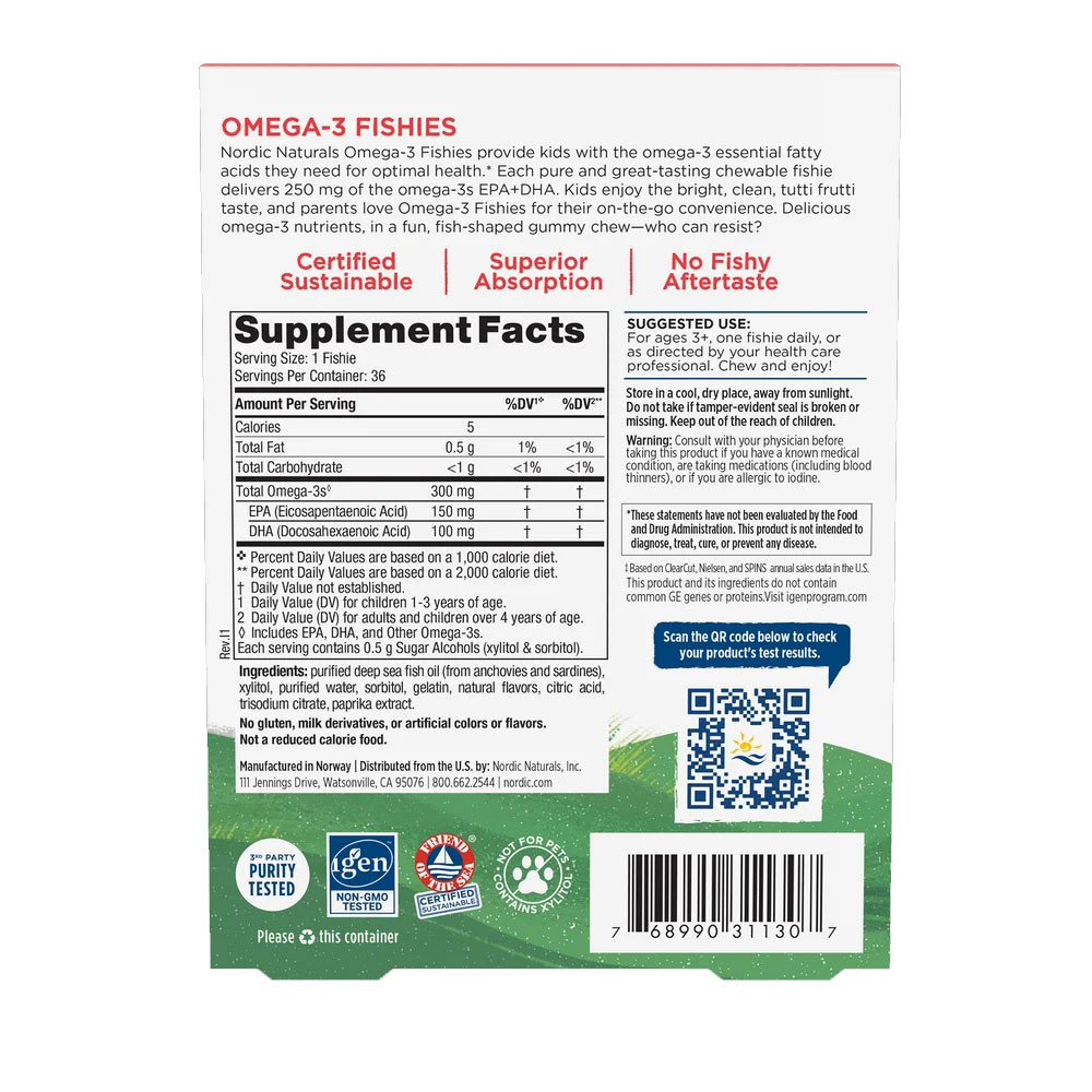 Nordic Naturals Zero Sugar Omega-3 Fishies Tutti Frutti Flavor - 36 Jellies
