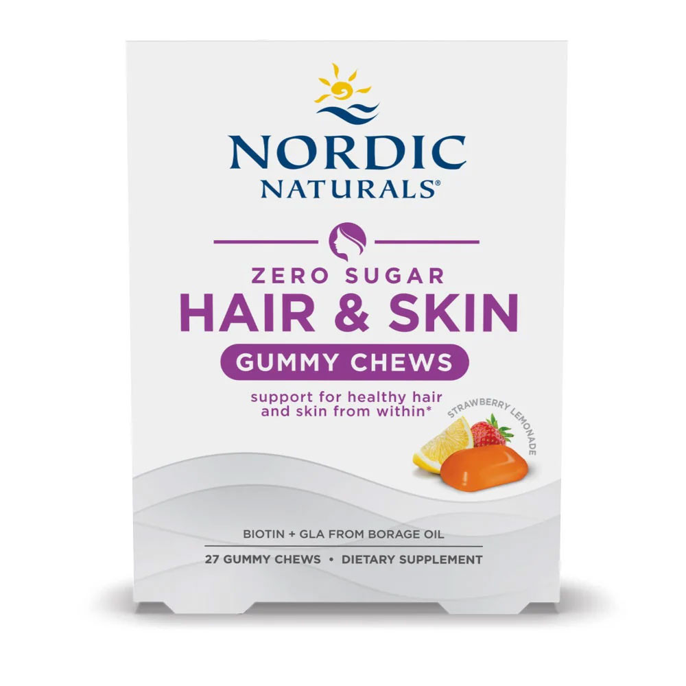 Nordic Naturals Zero Sugar Hair & Skin Gummy Chews Strawberry Lemonade Flavor - Gummies
