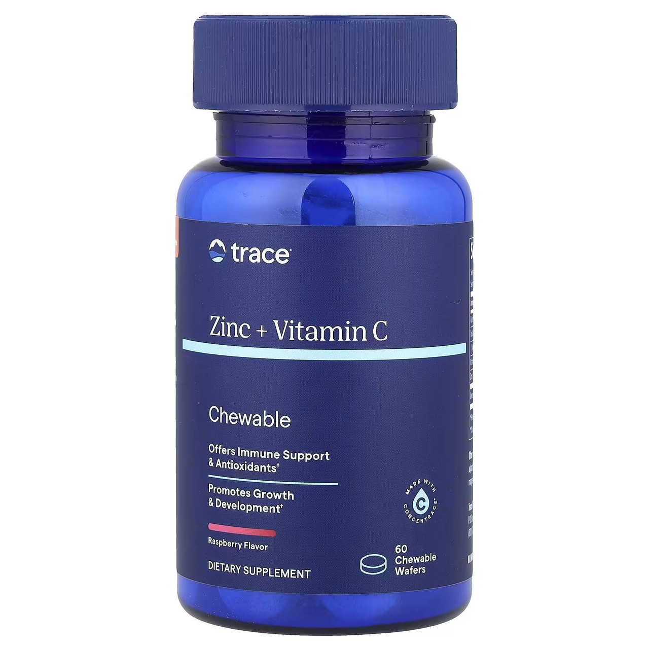 Trace Minerals Zinc Vitamin C Chewable - Raspberry - 60 Wafers 20$