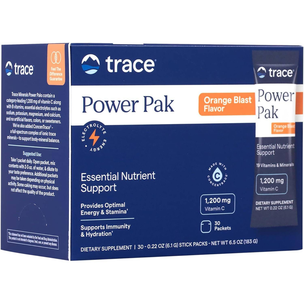 Trace Minerals Electrolyte Stamina Power Pak - Non-GMO Orange Blast - 30 packets