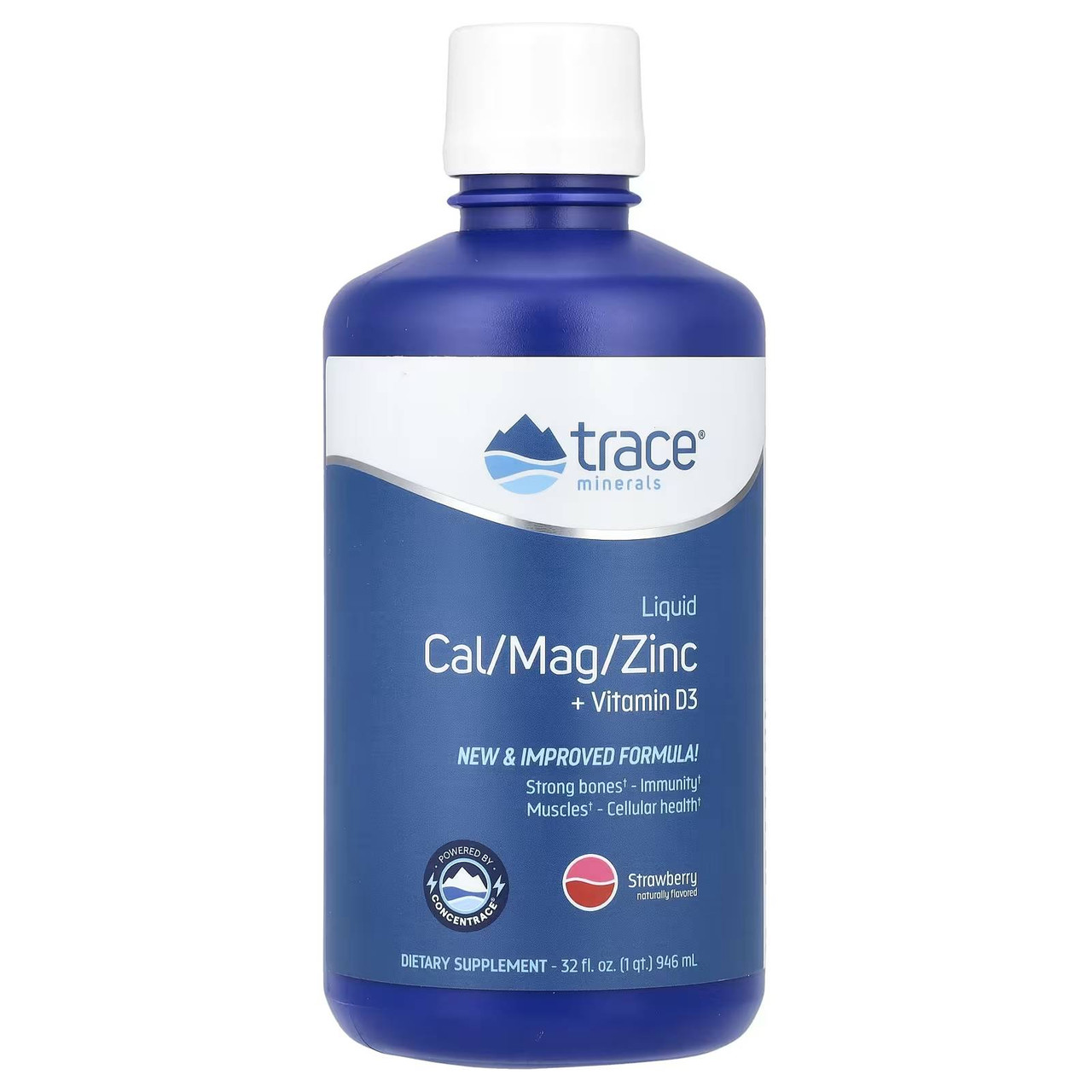 Trace Minerals Liquid Cal/Mag/Zinc - Natural Strawberry - 946 mL