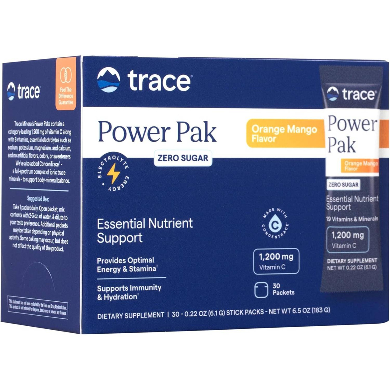 Trace Minerals Electrolyte Stamina Power Pak Sugar Free Non-GMO Orange Mango - 30 packets 22$