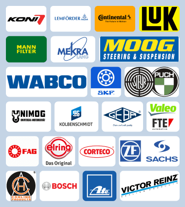 Koni 7, Lemforder, Continental: The Future in Motion,  LUK, Mann Filter, MEKRA LANG, MOOG Steering &amp; Suspension, WABCO, SKF, STYER PUCH, UNIMOG, KOLBENSCHMIDT, GEBA: Drive cool with quality, Valeo FTE automotive, FAG, elring das original, Corteco, ZF, SACHS, Cohline Products, BOSCH, ATE, Victor Reinz Sealing Products