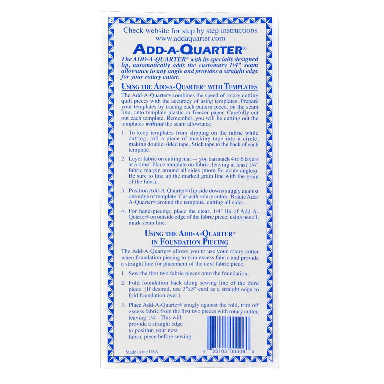 Add A Quarter Ruler 6 Inch - Old Mill Quilting