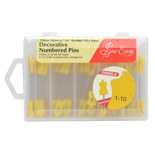 Decorative Numbered Pins 1-10 by Sew Easy 100 Pieces