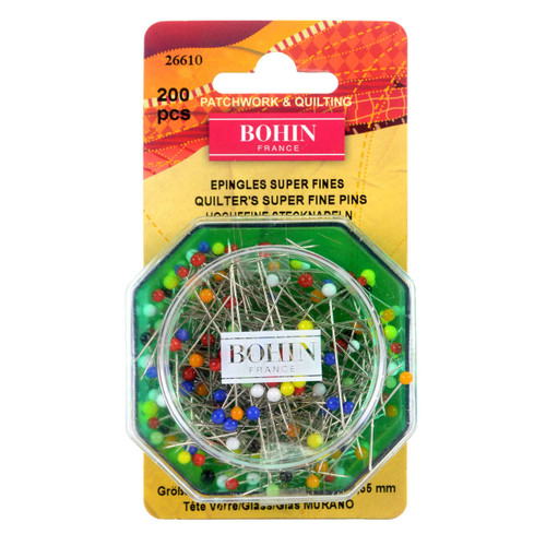Bohin Quilters Super Fine Glass Head Pins 200 Pieces 35mm x 0.55mm