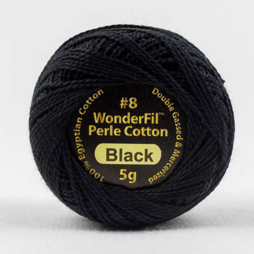 Wonderfil Eleganza #8 Solid Perle Cotton - Black 5g Ball