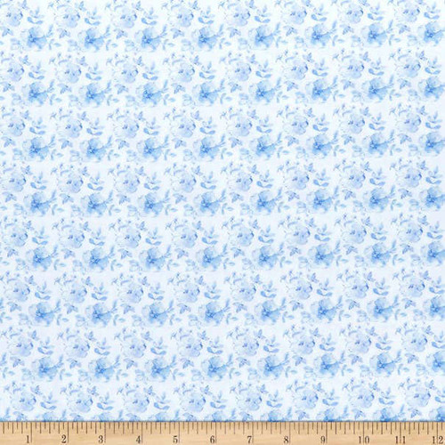 The Leah Collection White Blue Magnolia Floral Fabric
