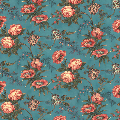 Moda Kates Garden Gate In Floral Bloom Antique Rose Aqua Fabric By Besty Chutchian M3164015