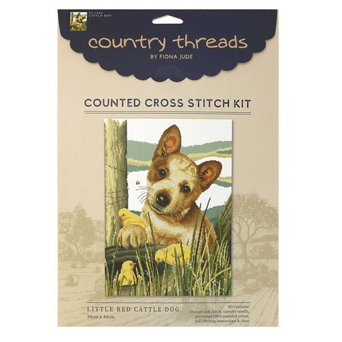 Country Threads Little Red Cattle Dog Cross Stitch Kit By Fiona Jude 34 x 44cm