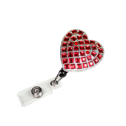 Bling Clip and Reel Red Heart Retractable Scissor, ID, Key Holder