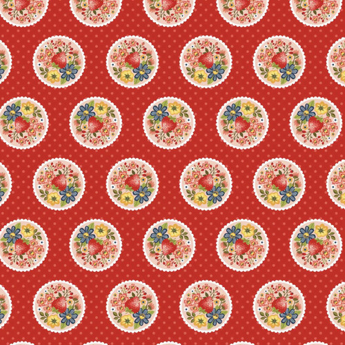 Poppie Cotton Betsy's Sewing Kit Strawberry Pie RED Fabric