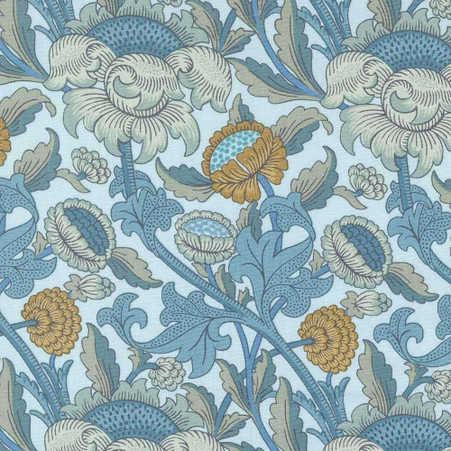 Moda Morris Meadow  Aquamarine Floral Fabric by Barbara Brackman M837016