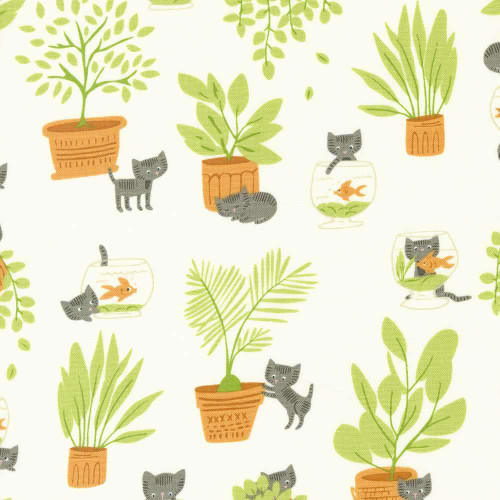 Moda Here Kitty Kitty Cream Fabric by Stacy Iest Hsu M2083111