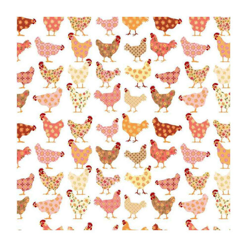 Poppie Cotton Prairie Sisters Homestead Cheeky Chickens White Fabric