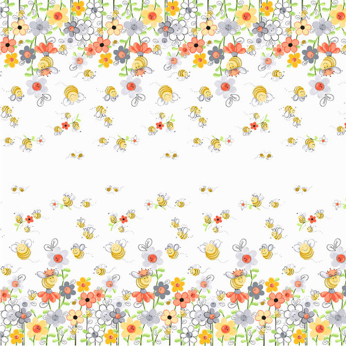 Clothworks Sweet Bees Double Border White Fabric by Susybee Clothworks Sweet Bees Double Border White Fabric by Susybee