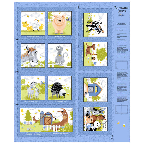 Clothworks Barnyard Blues 36" Storybook Denim Fabric by Susybee