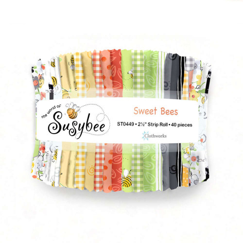 Clothworks Sweet Bees 2.5" Strip Roll Fabric by Susy Bleasby