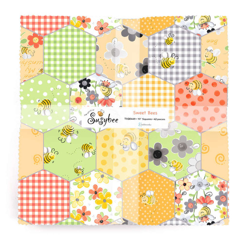 Clothworks Sweet Bees 10" Squares Fabric By Susy Bleasby