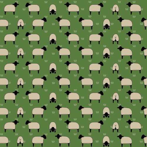 Black Sheep on Green Fabric of Red Tractor Designs 