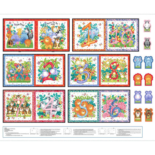 Henry Glass & Co Born To Be Wild Counting Book Fabric Panel by Delphine Cubitt 1845P-186