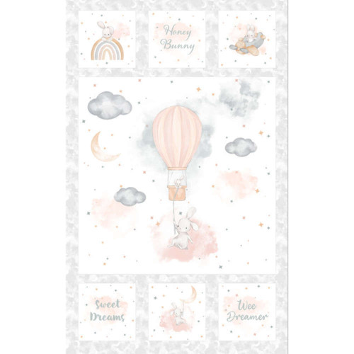 Maywood Studio Honey Bunny Fabric Panel White/Grey MAS10910-WK