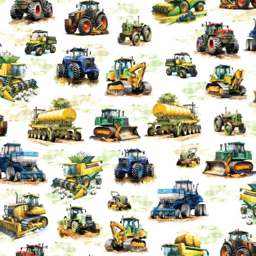 Devonstone Big Boys Toys Farm Vehicles Fabric DV7374