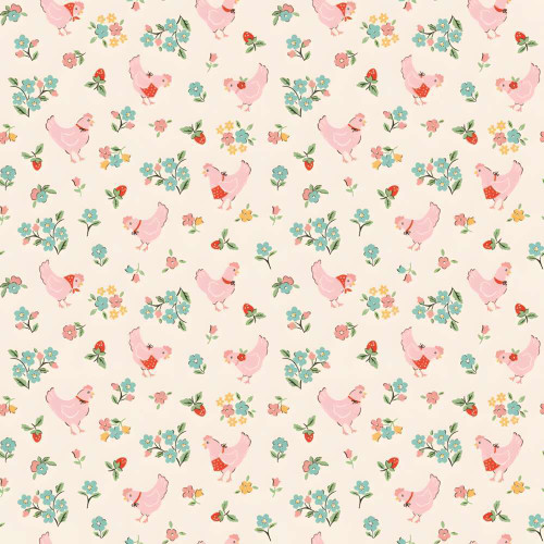 Poppie Cotton Farmhouse Fancy Spring Chicken Natural Fabric by Elea Lutz FH25958