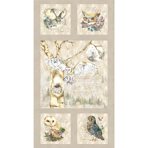 Clothworks Night Whispers Owls Panel Fabric Y4671-62