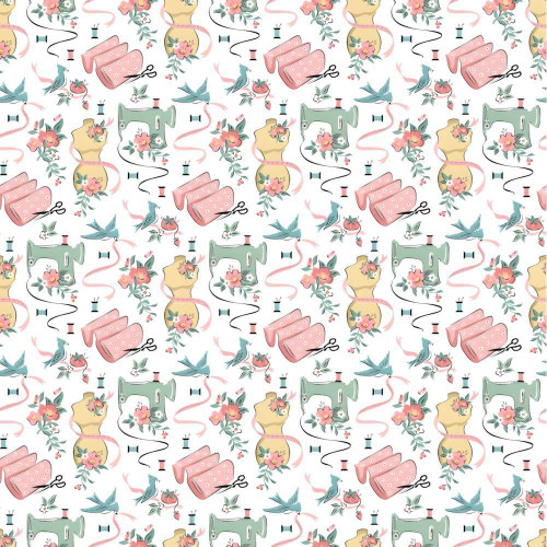 Poppie Cotton Grannys Sewing Room Sewing Room White Fabric by Sheri McCulley GS25925