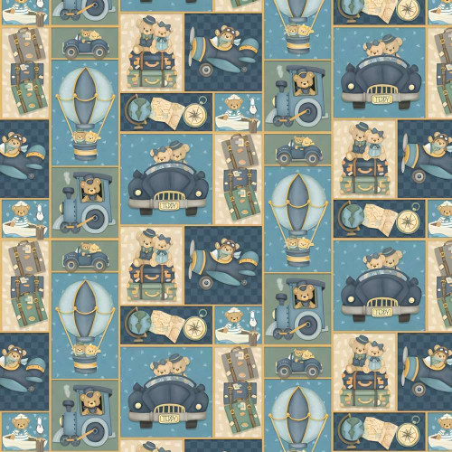 Henry Glass & Co Traveling Teddies Fabric by Shelly Comisky 2419-74