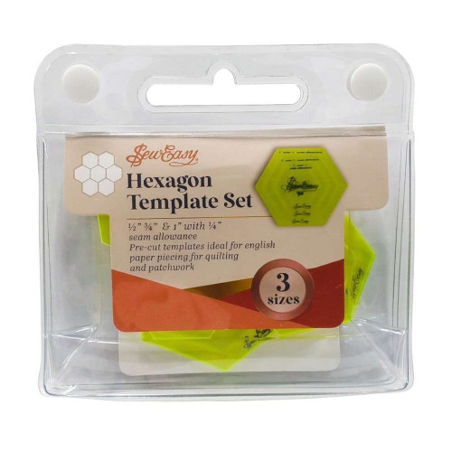 Sew Easy Hexagon Template Set 1/2", 3/4", 1" with 1/4" Seam Allowance