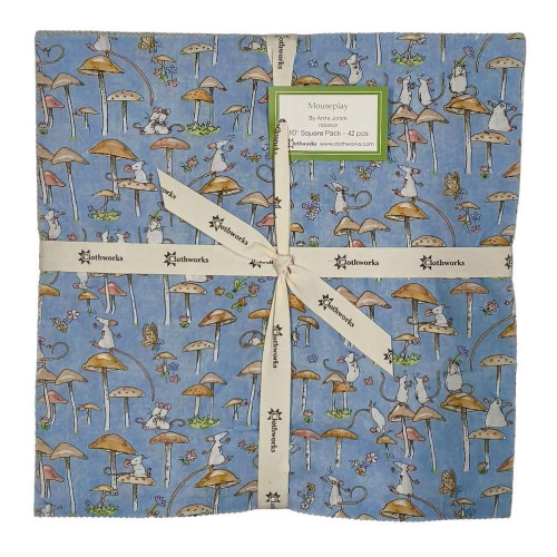 Clothworks Mouseplay 10" Squares Fabric By Anita Jeram