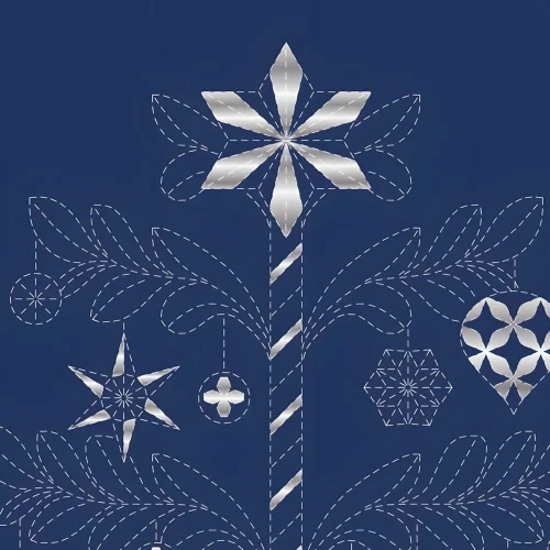 Devonstone Sashiko Christmas Tree Panel Fabric Navy DVC1006
