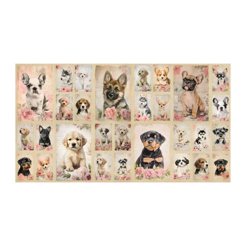 Devonstone Coops Farm Puppies Panel Fabric DV7935