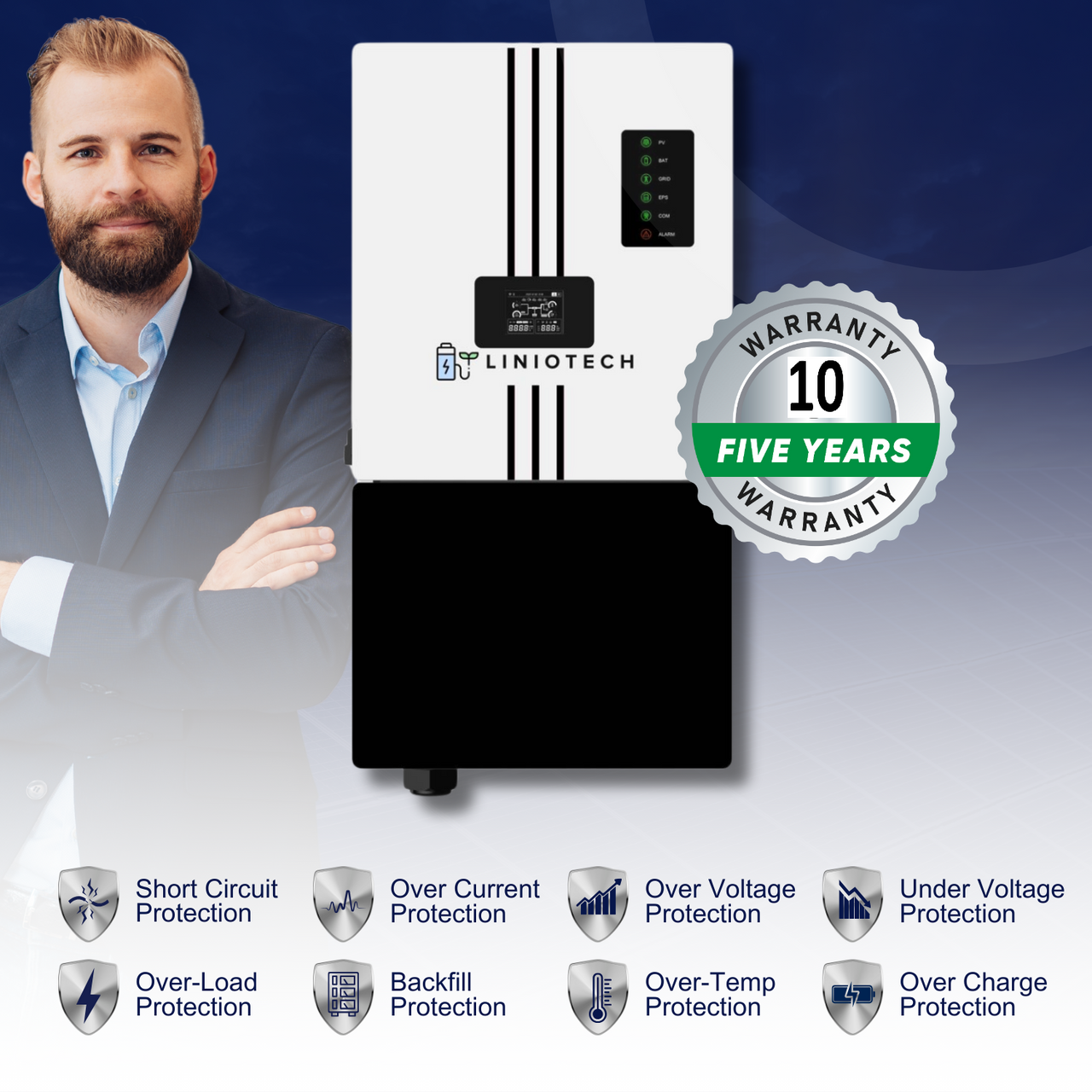 Liniotech 15KVA Hybrid Inverter All in One solar Inverter 15kW PV Input ...