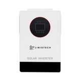 Liniotech DFUL487.2K150-H 7200W hybrid solar inverter charger with 48V battery support, 120V/240V split-phase output, dual MPPT solar charging, and off-grid backup power capability.