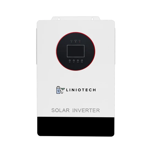 Liniotech DFUL488K150-H 7200W hybrid solar inverter charger with 48V battery support, 120V/240V split-phase output, dual MPPT solar charging, and off-grid backup power capability.