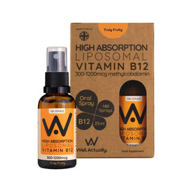 Well Actually Liposomal Vitamin B12 Truly Fruity Spray - 25ml Well Actually Liposomal Vitamin B12 Truly Fruity Spray - 25ml