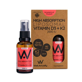 Well Actually Liposomal Vitamin D3+K2 2000IU Strawberry & Rhubarb Spray - 25ml Well Actually Liposomal Vitamin D3+K2 2000IU Strawberry & Rhubarb Spray - 25ml