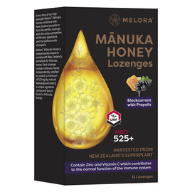 Melora MGO525+ Manuka Honey Blackcurrant with Propolis - 12 Lozenges Melora MGO525+ Manuka Honey Blackcurrant with Propolis - 12 Lozenges