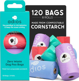 Adios Plastic Compostable Poo Bag Rainbow Display Strip Non Handle - 8 Units