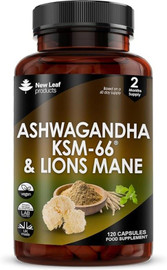 New Leaf Products Ashwagandha KSM-66 & Lions Mane - 120 Capsules